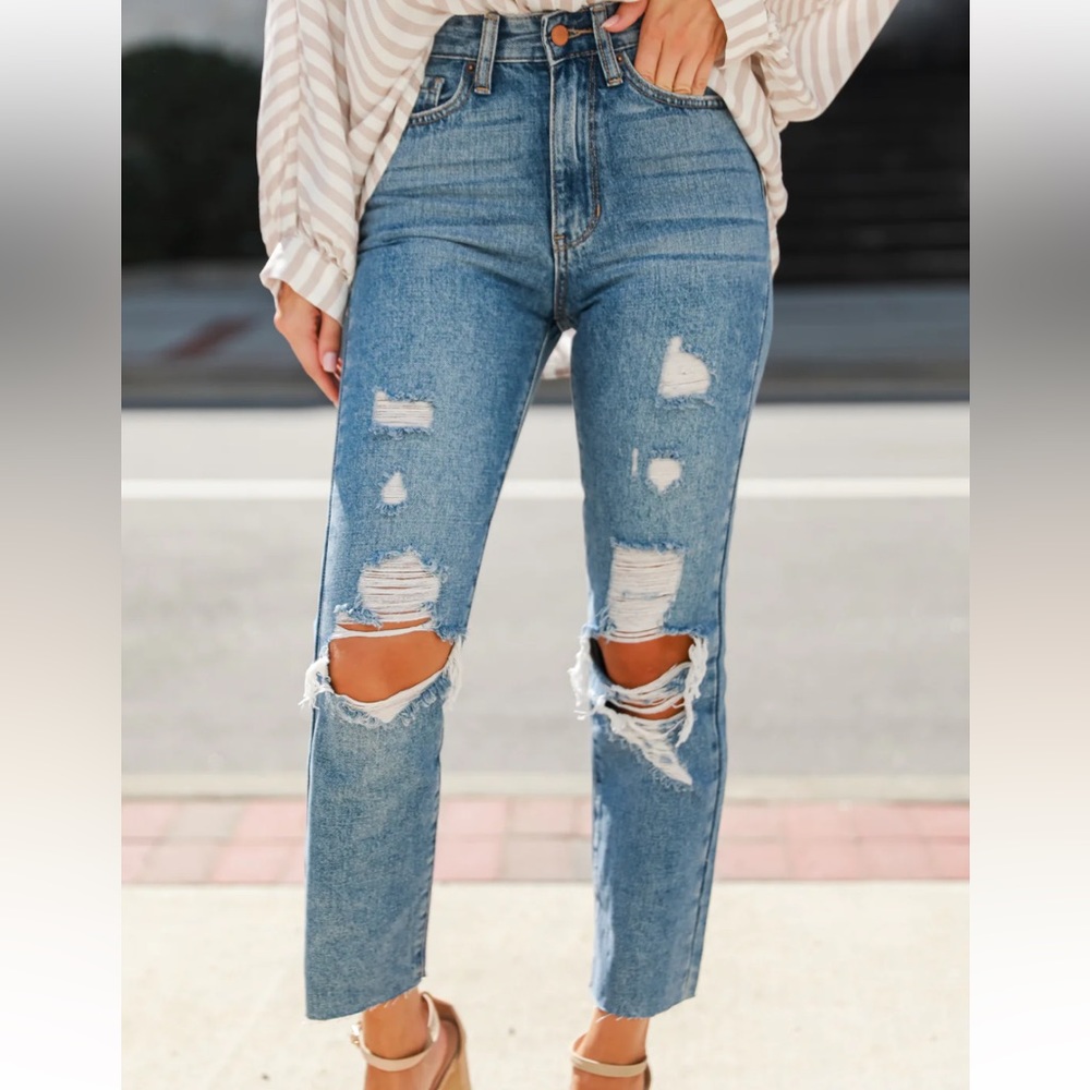 Distressed Mom Jeans - Picture 2 of 4